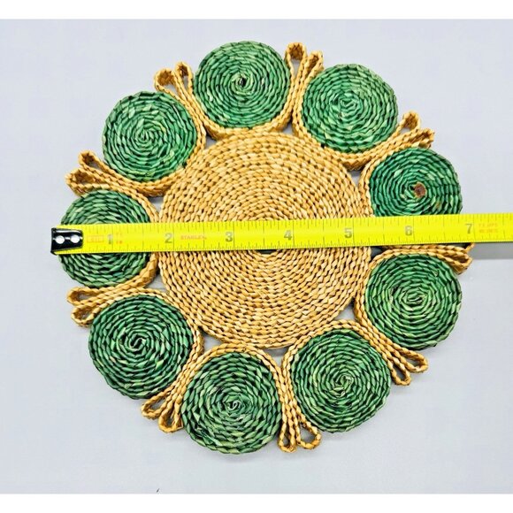 Rafia Woven Colorful Trivets Boho Style Decor Set of 2 1970s Purple Green 7 inch - Picture 5 of 5
